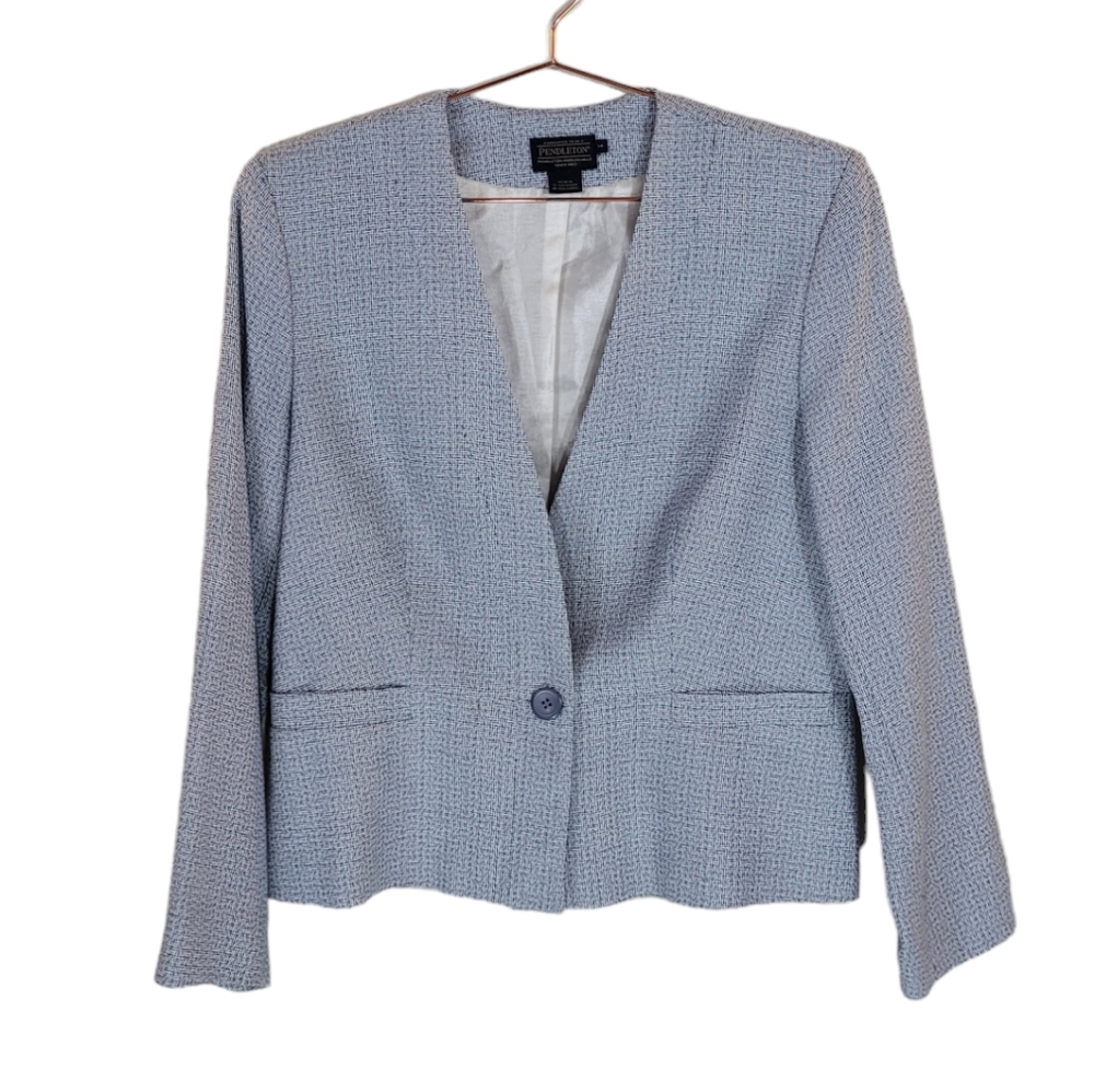 PENDLETON Blue Single Button Wool Blend Blazer Jacket Size 14